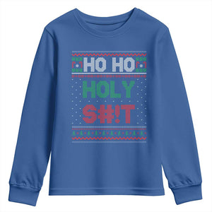 Funny Christmas Youth Sweatshirt Ho Ho Holy Shit TS09 Royal Blue Print Your Wear