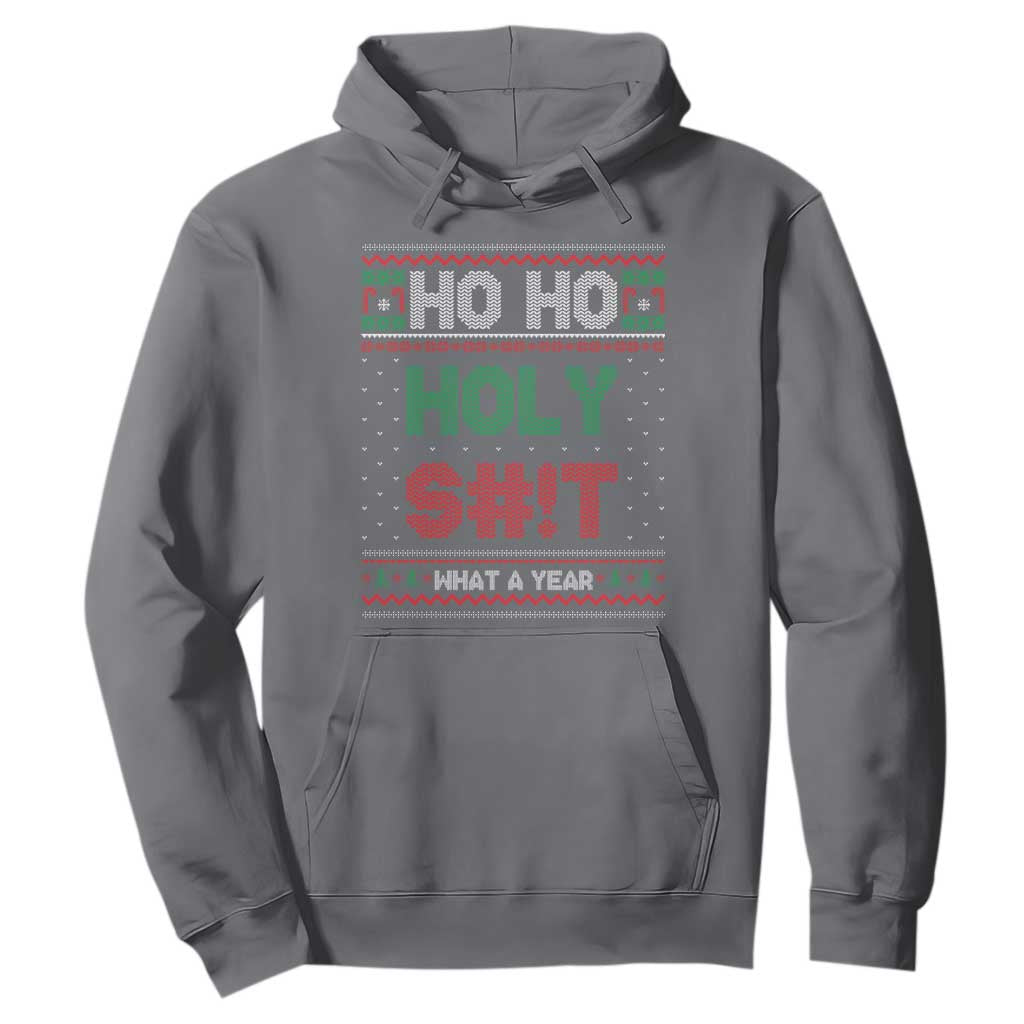 Funny Christmas Hoodie Ho Ho Holy S#!t What A Year - PrintYourWear Size: S Color: Charcoal