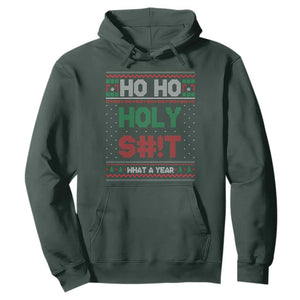 Funny Christmas Hoodie Ho Ho Holy S#!t What A Year - PrintYourWear Size: S Color: Dark Forest Green