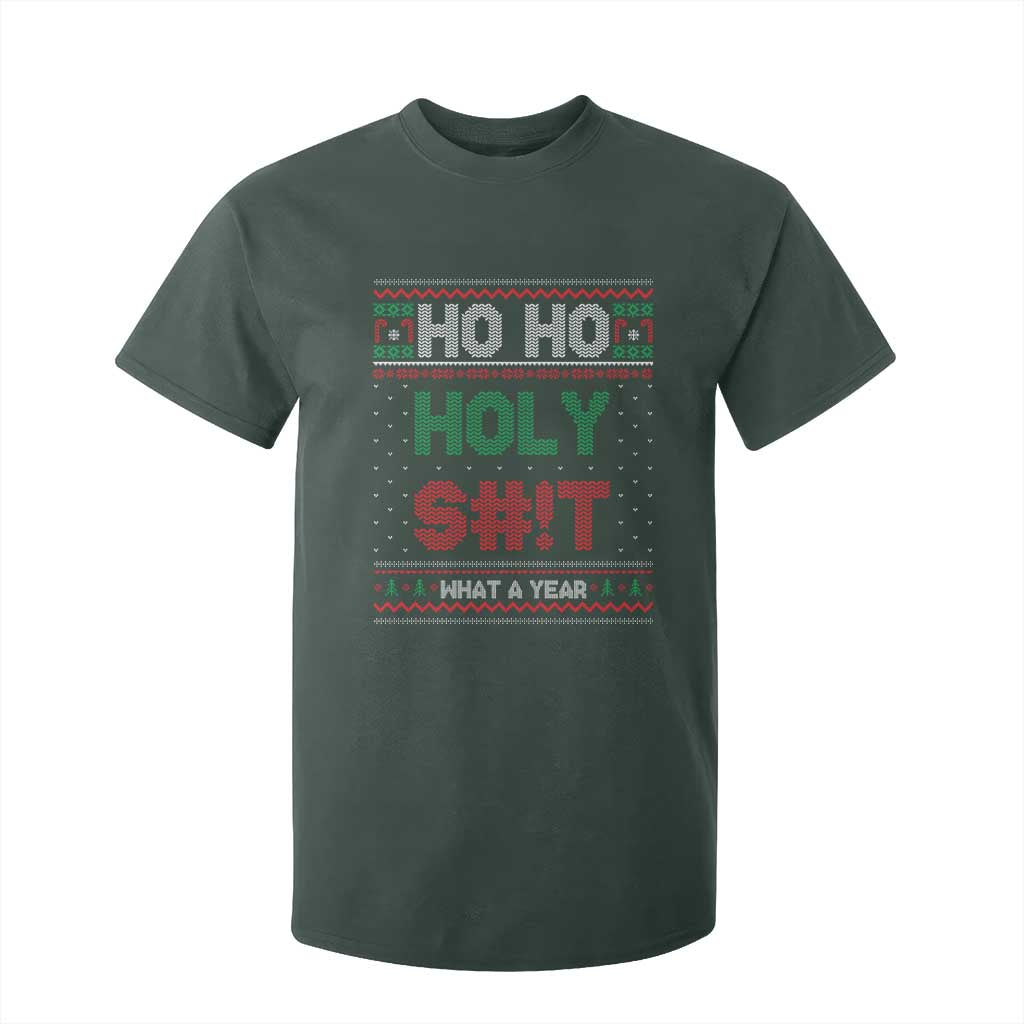 Funny Christmas T Shirt For Kid Ho Ho Holy S#!t What A Year - PrintYourWear Size: 2T Color: Dark Forest Green