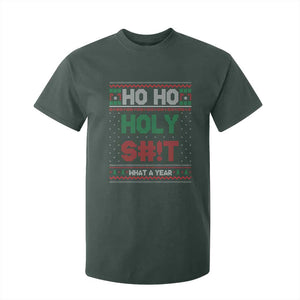 Funny Christmas T Shirt For Kid Ho Ho Holy S#!t What A Year - PrintYourWear Size: 2T Color: Dark Forest Green