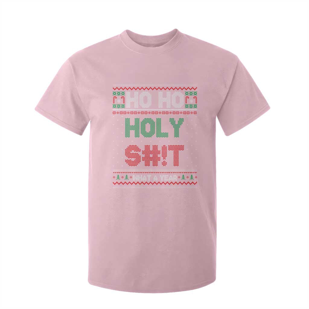 Funny Christmas T Shirt For Kid Ho Ho Holy S#!t What A Year - PrintYourWear Size: 2T Color: Light Pink