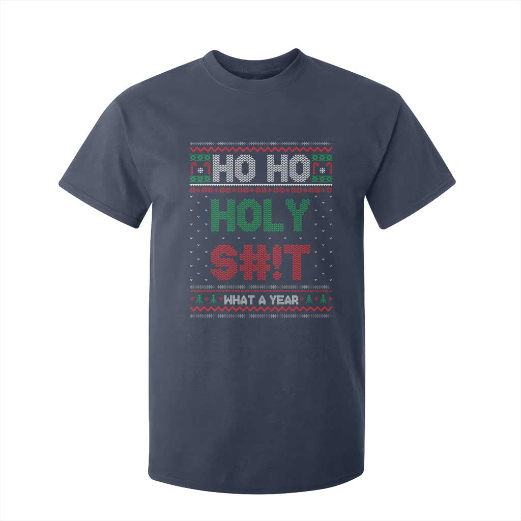 Funny Christmas T Shirt For Kid Ho Ho Holy S#!t What A Year - PrintYourWear Size: 2T Color: Navy