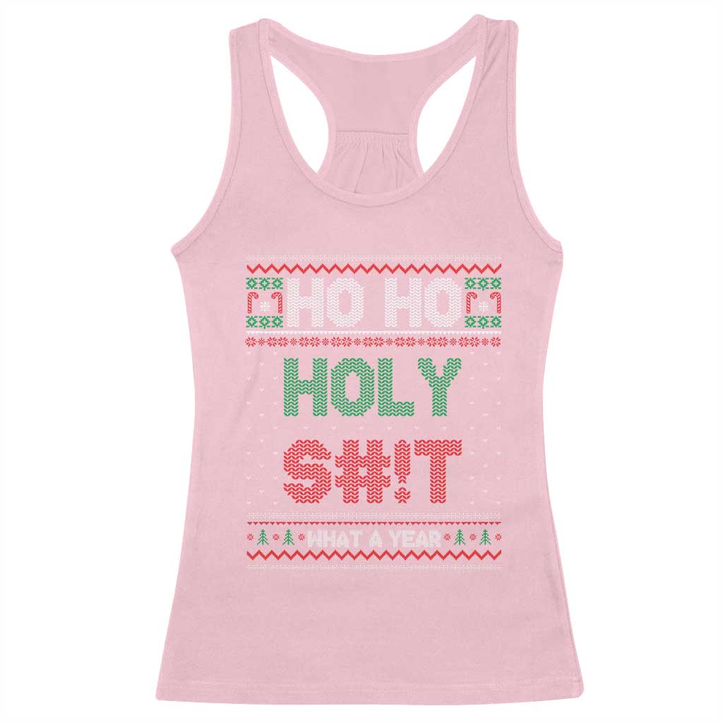 Funny Christmas Racerback Tank Top Ho Ho Holy S#!t What A Year - PrintYourWear Size: XS Color: Light Pink