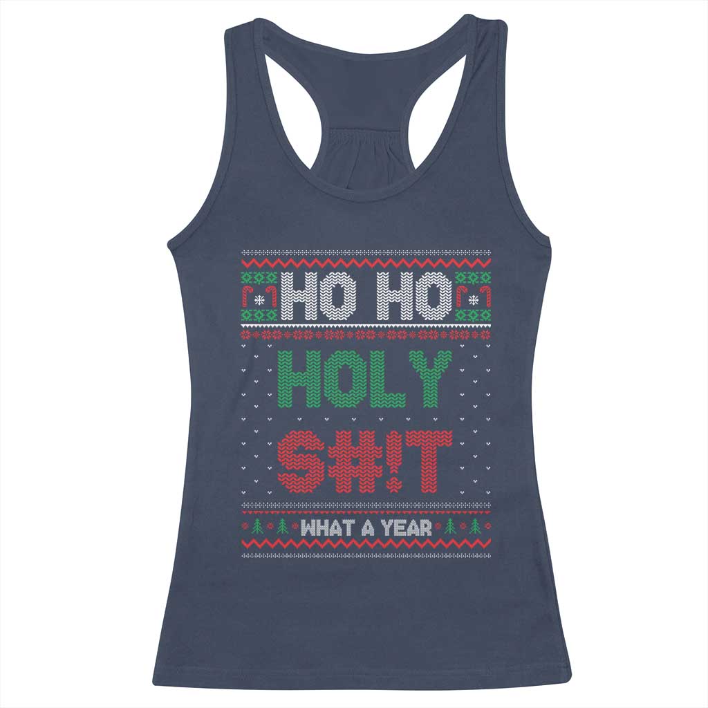 Funny Christmas Racerback Tank Top Ho Ho Holy S#!t What A Year - PrintYourWear Size: XS Color: Navy