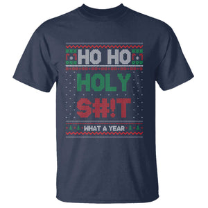 Funny Christmas T Shirt Ho Ho Holy S#!t What A Year - PrintYourWear Size: S Color: Navy