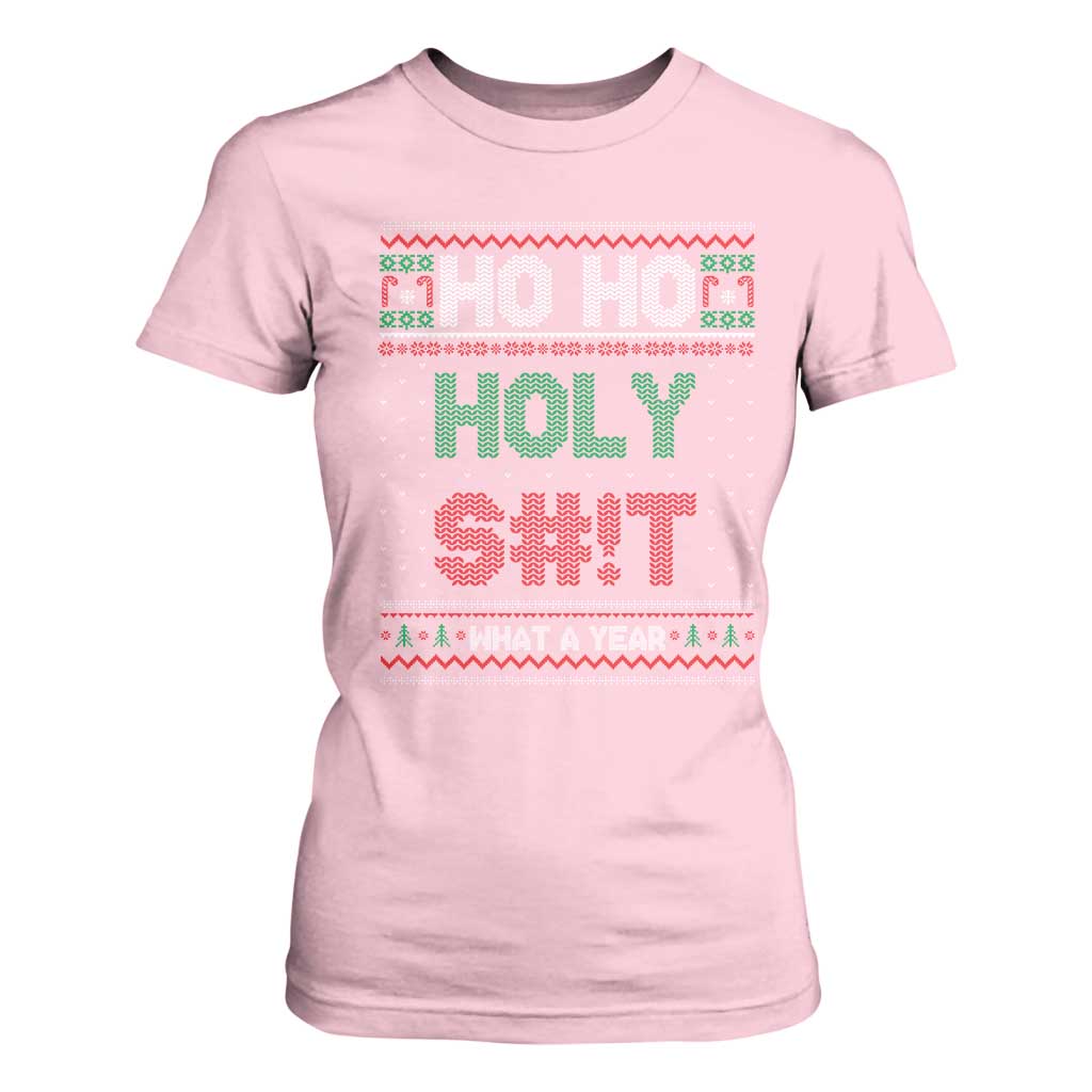 Funny Christmas T Shirt For Women Ho Ho Holy S#!t What A Year - PrintYourWear Size: S Color: Light Pink
