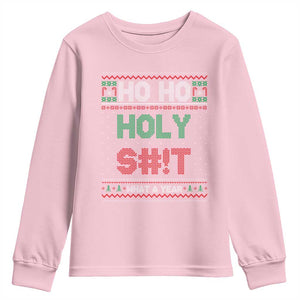 Funny Christmas Youth Sweatshirt Ho Ho Holy S#!t What A Year - PrintYourWear Size: S Color: Light Pink