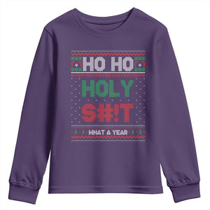 Funny Christmas Youth Sweatshirt Ho Ho Holy S#!t What A Year - PrintYourWear Size: S Color: Purple