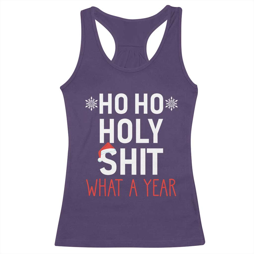 Funny Christmas Racerback Tank Top Ho Ho Holy Shit What A Year TS09 Purple Print Your Wear