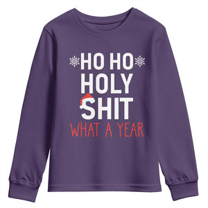 Funny Christmas Youth Sweatshirt Ho Ho Holy Shit What A Year TS09 Purple Print Your Wear