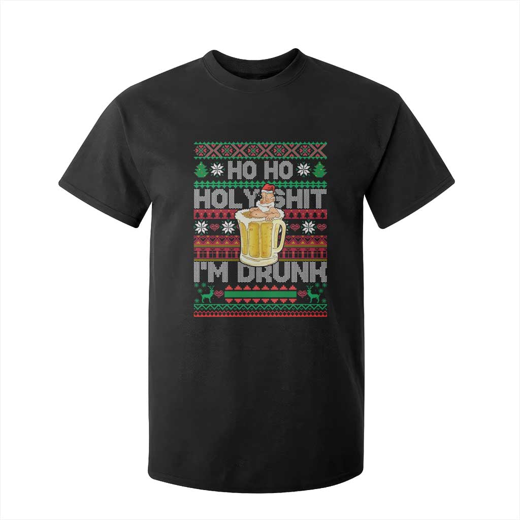 Funny Christmas T Shirt For Kid Ho Ho Holy Shit I'm Drunk Santa Drinking Beer TS09 Black Print Your Wear