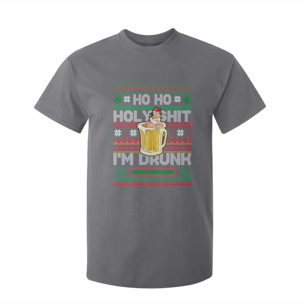 Funny Christmas T Shirt For Kid Ho Ho Holy Shit I'm Drunk Santa Drinking Beer TS09 Charcoal Print Your Wear