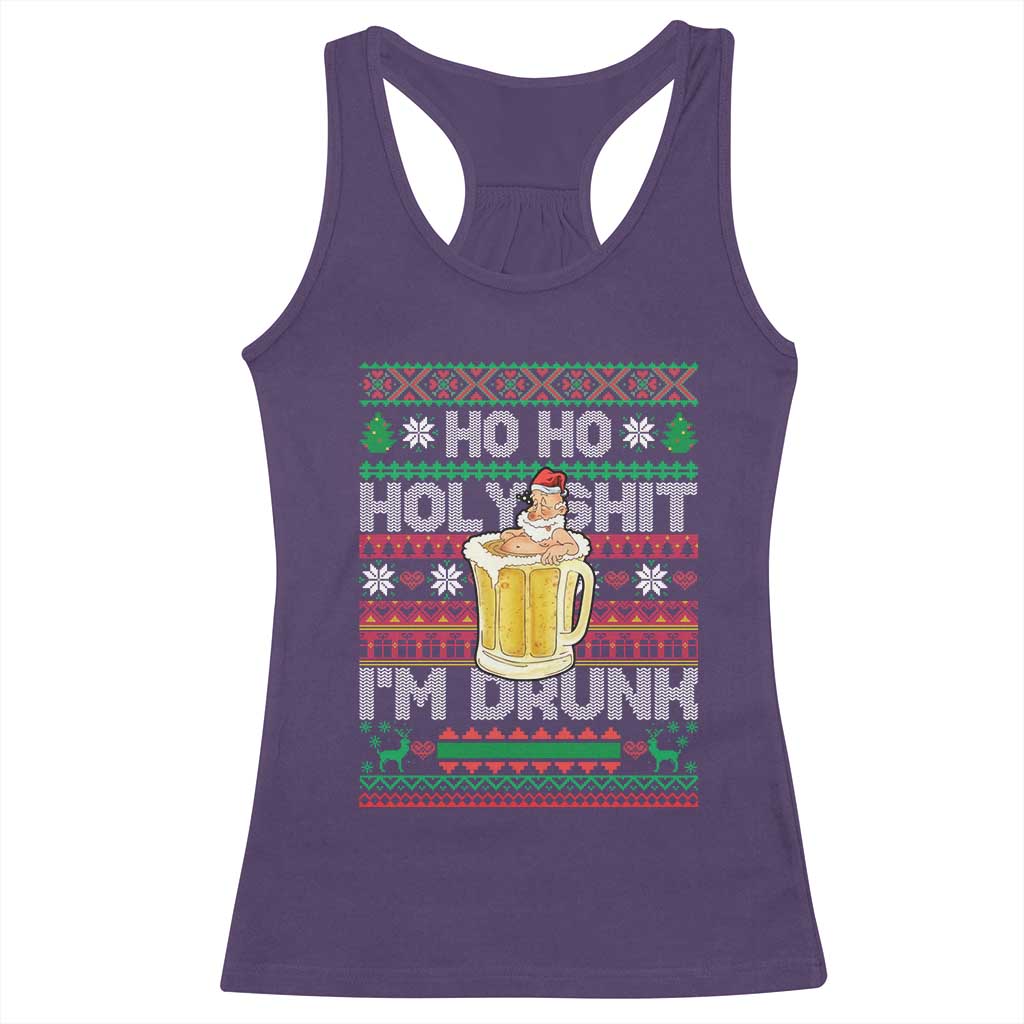 Funny Christmas Racerback Tank Top Ho Ho Holy Shit I'm Drunk Santa Drinking Beer TS09 Purple Print Your Wear