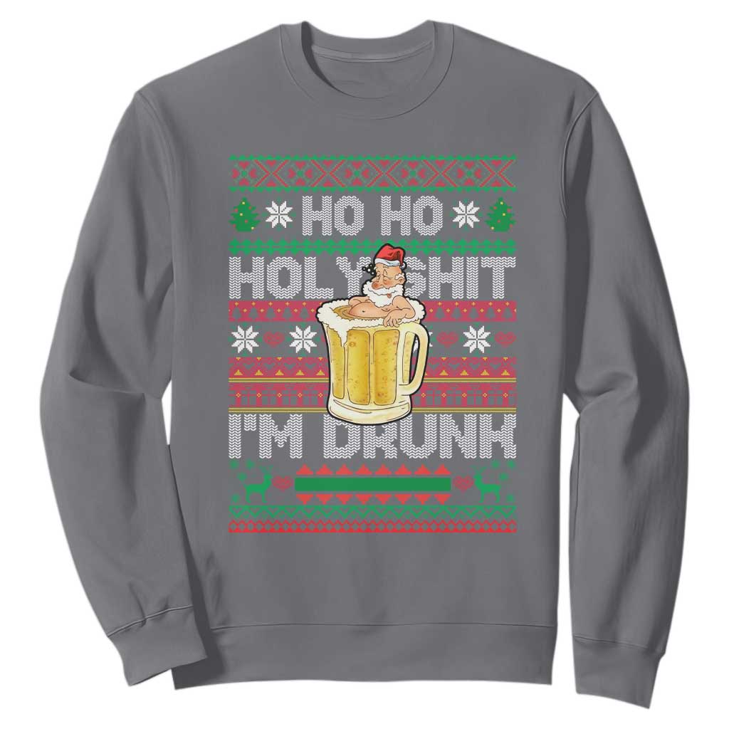 Funny Christmas Sweatshirt Ho Ho Holy Shit I'm Drunk Santa Drinking Beer TS09 Charcoal Print Your Wear