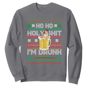 Funny Christmas Sweatshirt Ho Ho Holy Shit I'm Drunk Santa Drinking Beer TS09 Charcoal Print Your Wear