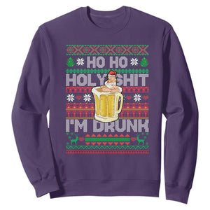 Funny Christmas Sweatshirt Ho Ho Holy Shit I'm Drunk Santa Drinking Beer TS09 Purple Print Your Wear