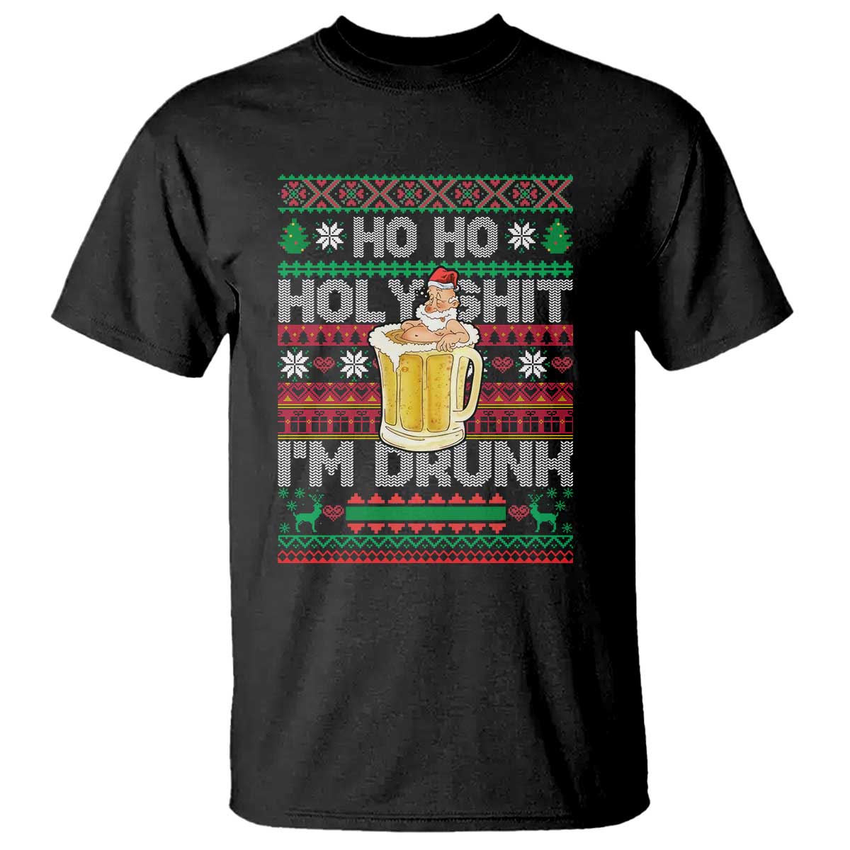 Funny Christmas T Shirt Ho Ho Holy Shit I'm Drunk Santa Drinking Beer TS09 Black Print Your Wear