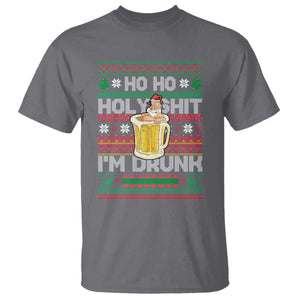 Funny Christmas T Shirt Ho Ho Holy Shit I'm Drunk Santa Drinking Beer TS09 Charcoal Print Your Wear