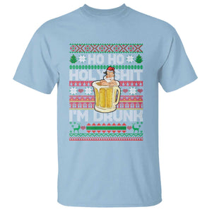 Funny Christmas T Shirt Ho Ho Holy Shit I'm Drunk Santa Drinking Beer TS09 Light Blue Print Your Wear