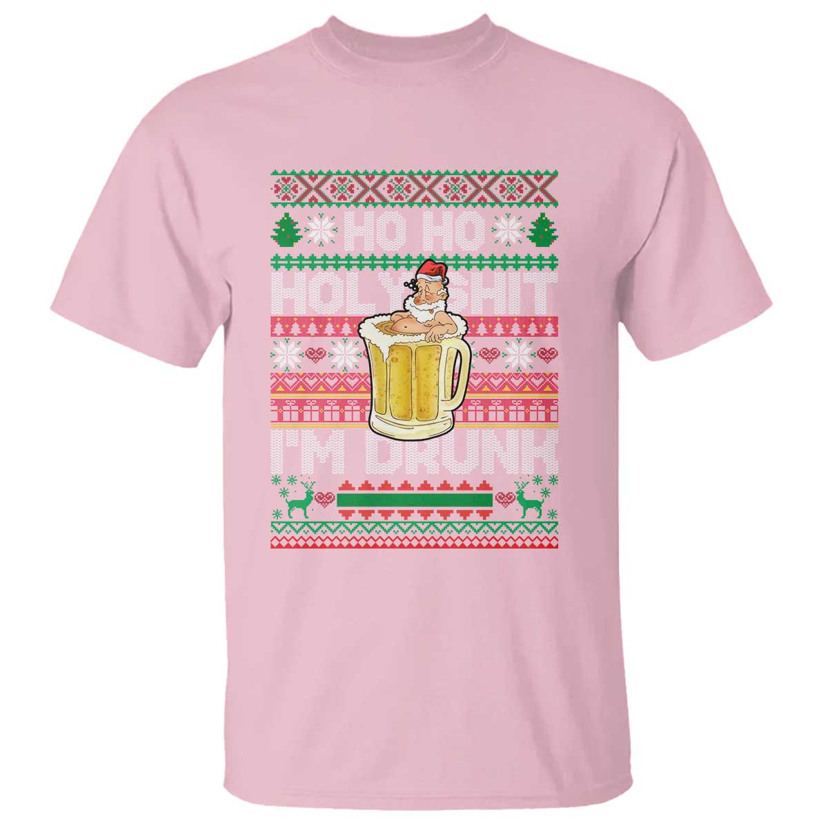 Funny Christmas T Shirt Ho Ho Holy Shit I'm Drunk Santa Drinking Beer TS09 Light Pink Print Your Wear