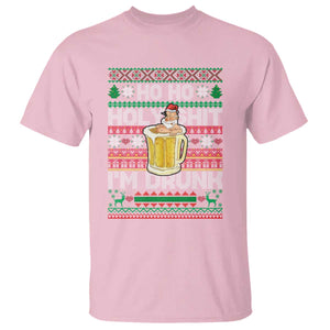 Funny Christmas T Shirt Ho Ho Holy Shit I'm Drunk Santa Drinking Beer TS09 Light Pink Print Your Wear