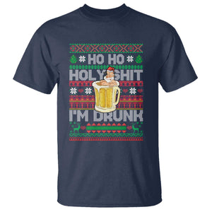 Funny Christmas T Shirt Ho Ho Holy Shit I'm Drunk Santa Drinking Beer TS09 Navy Print Your Wear