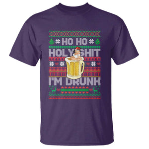 Funny Christmas T Shirt Ho Ho Holy Shit I'm Drunk Santa Drinking Beer TS09 Purple Print Your Wear