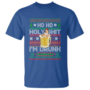 Funny Christmas T Shirt Ho Ho Holy Shit I'm Drunk Santa Drinking Beer TS09 Royal Blue Print Your Wear