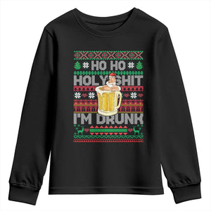 Funny Christmas Youth Sweatshirt Ho Ho Holy Shit I'm Drunk Santa Drinking Beer TS09 Black Print Your Wear