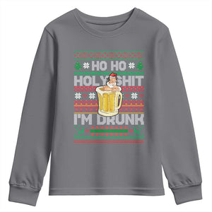 Funny Christmas Youth Sweatshirt Ho Ho Holy Shit I'm Drunk Santa Drinking Beer TS09 Charcoal Print Your Wear