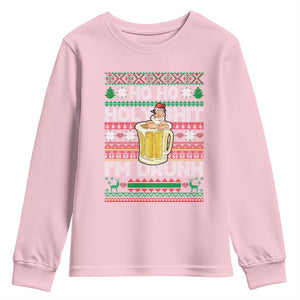 Funny Christmas Youth Sweatshirt Ho Ho Holy Shit I'm Drunk Santa Drinking Beer TS09 Light Pink Print Your Wear