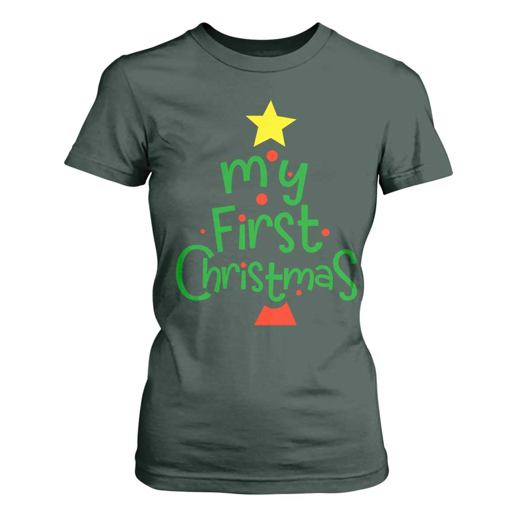 My First Christmas Family Matching T Shirt For Women TS09 Dark Forest Green Print Your Wear
