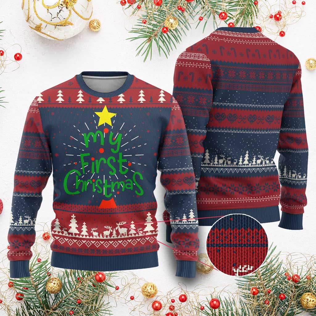 My First Christmas Family Matching Ugly Christmas Sweater TS09 Burgundy Print Your Wear