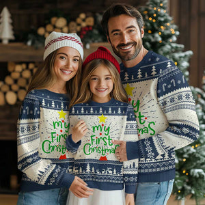 My First Christmas Family Matching Ugly Christmas Sweater TS09 Navy Print Your Wear