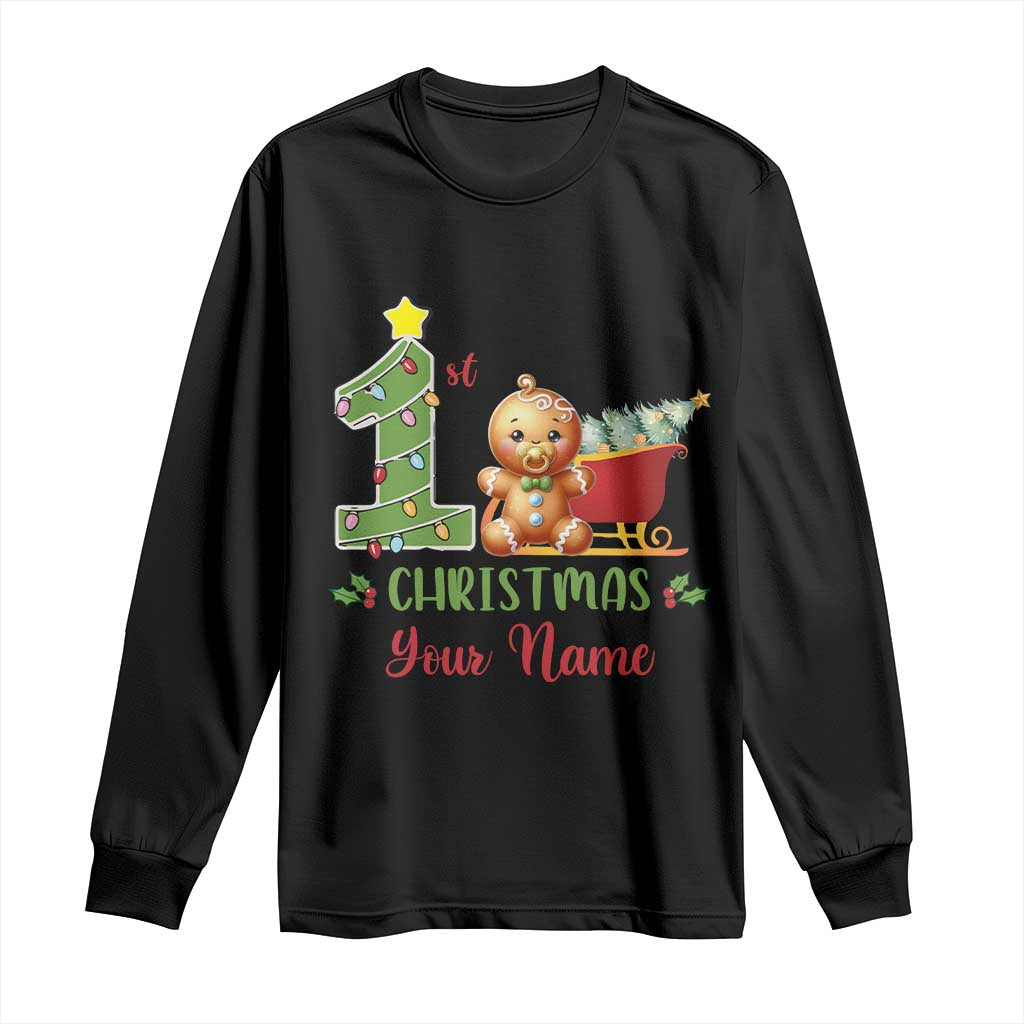 Personalized First Christmas Long Sleeve Shirt Custom Name Baby Gingerbread My 1st Xmas TS09 Black Print Your Wear