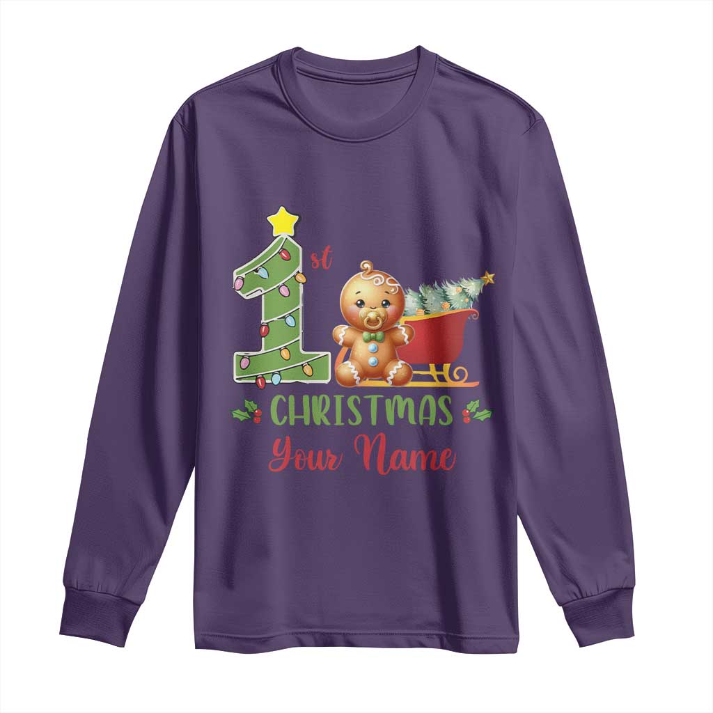 Personalized First Christmas Long Sleeve Shirt Custom Name Baby Gingerbread My 1st Xmas TS09 Purple Print Your Wear
