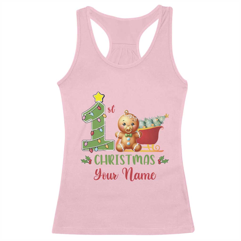 Personalized First Christmas Racerback Tank Top Custom Name Baby Gingerbread My 1st Xmas TS09 Light Pink Print Your Wear