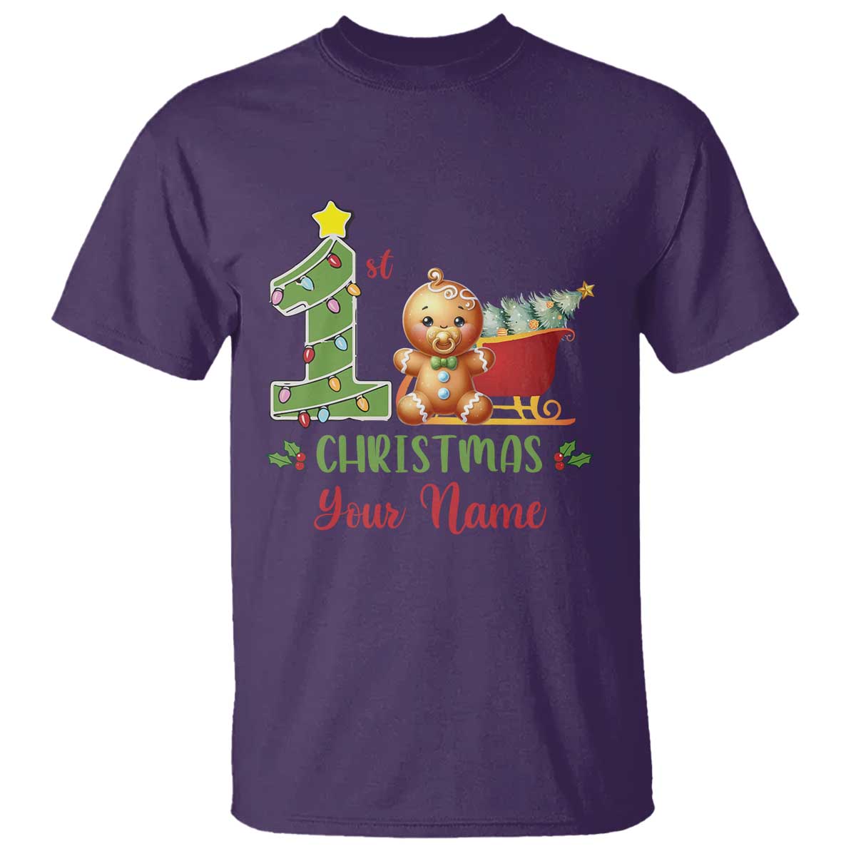Personalized First Christmas T Shirt Custom Name Baby Gingerbread My 1st Xmas TS09 Purple Print Your Wear