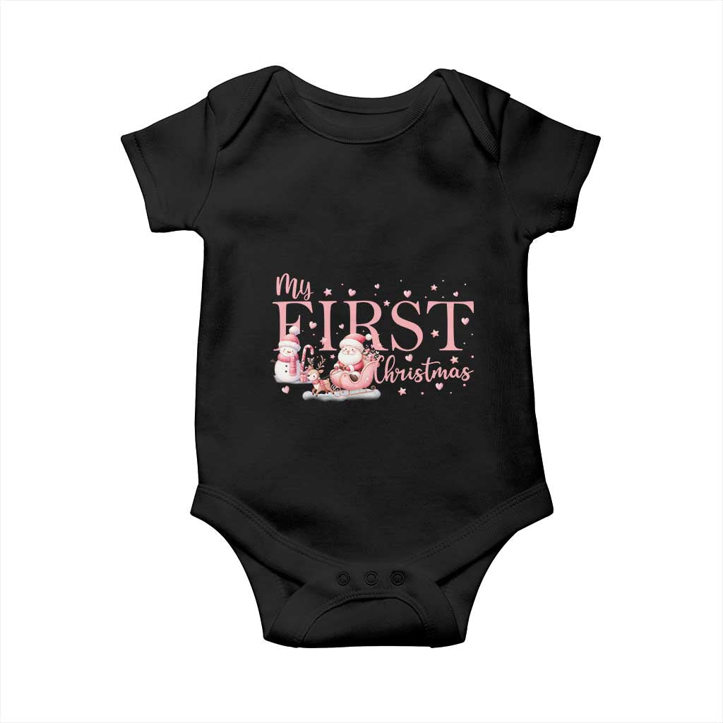 Cute First Christmas Baby Onesie Pink Santa Snowman TS09 Black Print Your Wear