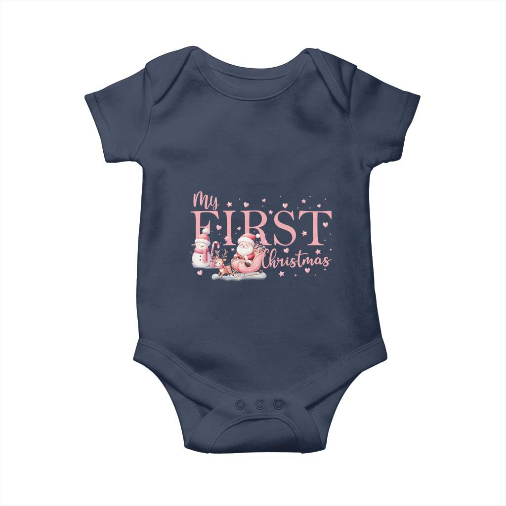 Cute First Christmas Baby Onesie Pink Santa Snowman TS09 Navy Print Your Wear