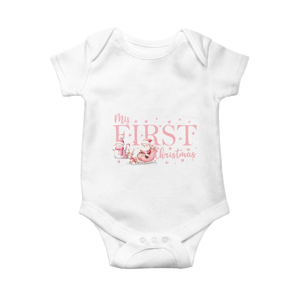 Cute First Christmas Baby Onesie Pink Santa Snowman TS09 White Print Your Wear