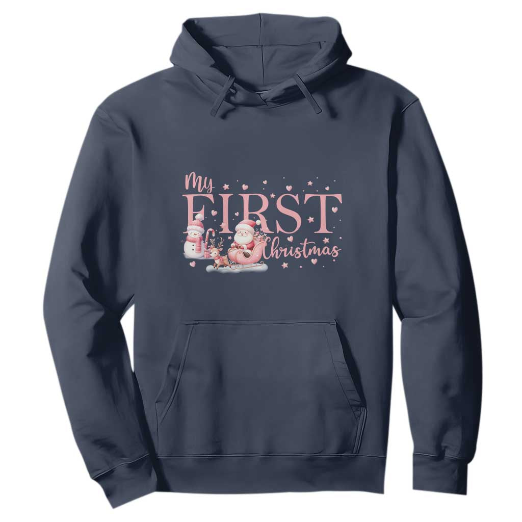 Cute First Christmas Hoodie Pink Santa Snowman TS09 Navy Print Your Wear