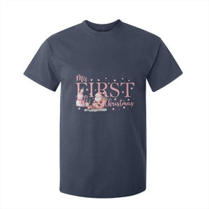 Cute First Christmas T Shirt For Kid Pink Santa Snowman TS09 Navy Print Your Wear