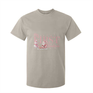 Cute First Christmas T Shirt For Kid Pink Santa Snowman TS09 Sand Print Your Wear