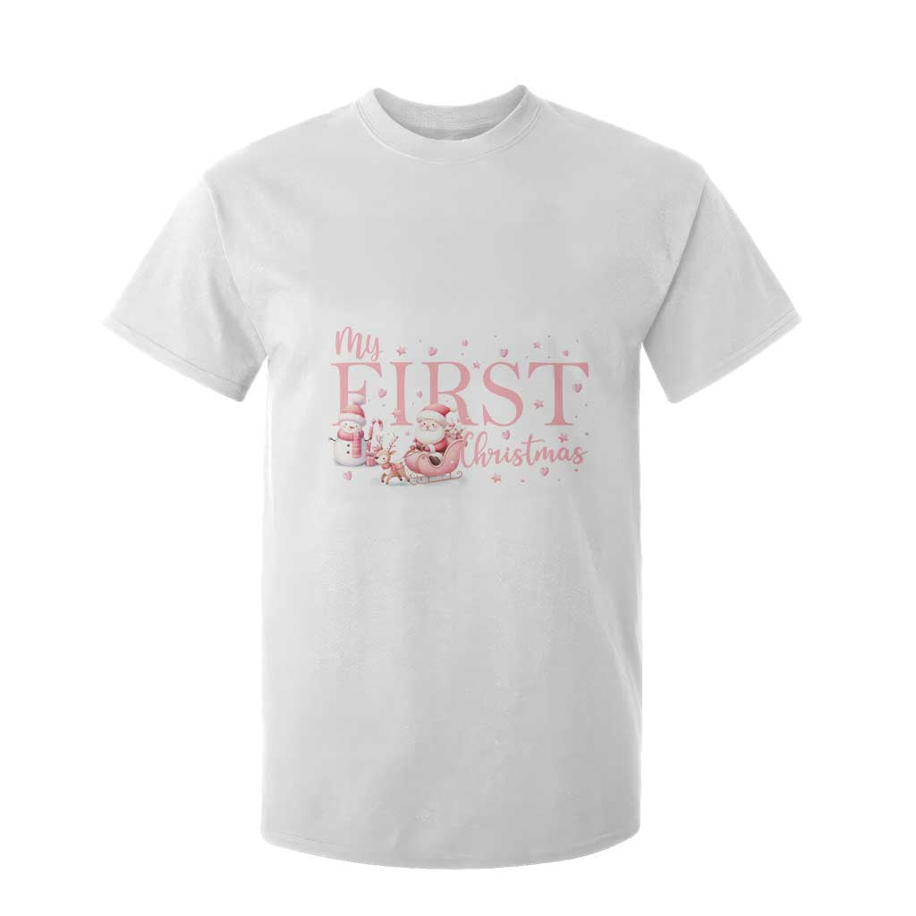 Cute First Christmas T Shirt For Kid Pink Santa Snowman TS09 White Print Your Wear