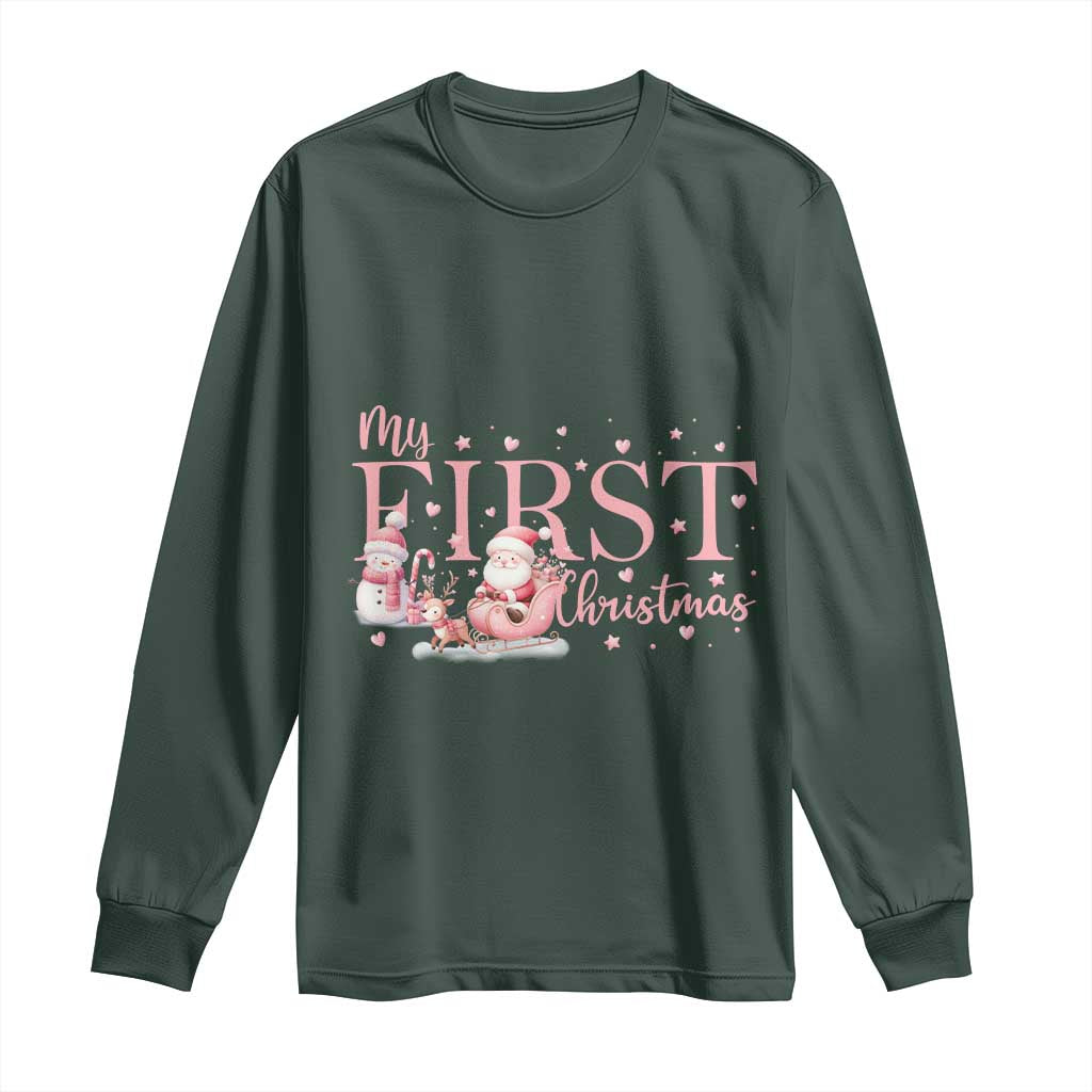 Cute First Christmas Long Sleeve Shirt Pink Santa Snowman TS09 Dark Forest Green Print Your Wear
