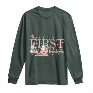 Cute First Christmas Long Sleeve Shirt Pink Santa Snowman TS09 Dark Forest Green Print Your Wear