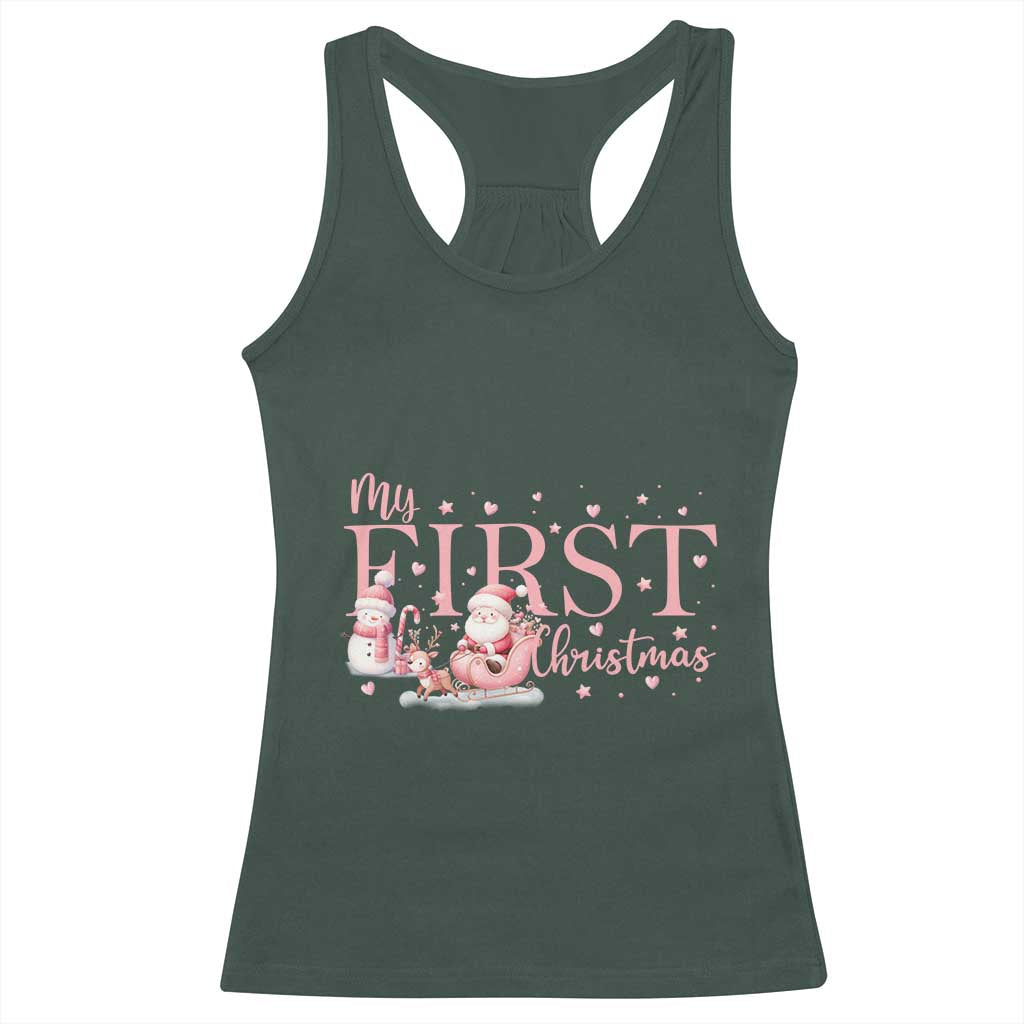 Cute First Christmas Racerback Tank Top Pink Santa Snowman TS09 Dark Forest Green Print Your Wear