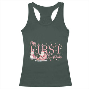 Cute First Christmas Racerback Tank Top Pink Santa Snowman TS09 Dark Forest Green Print Your Wear